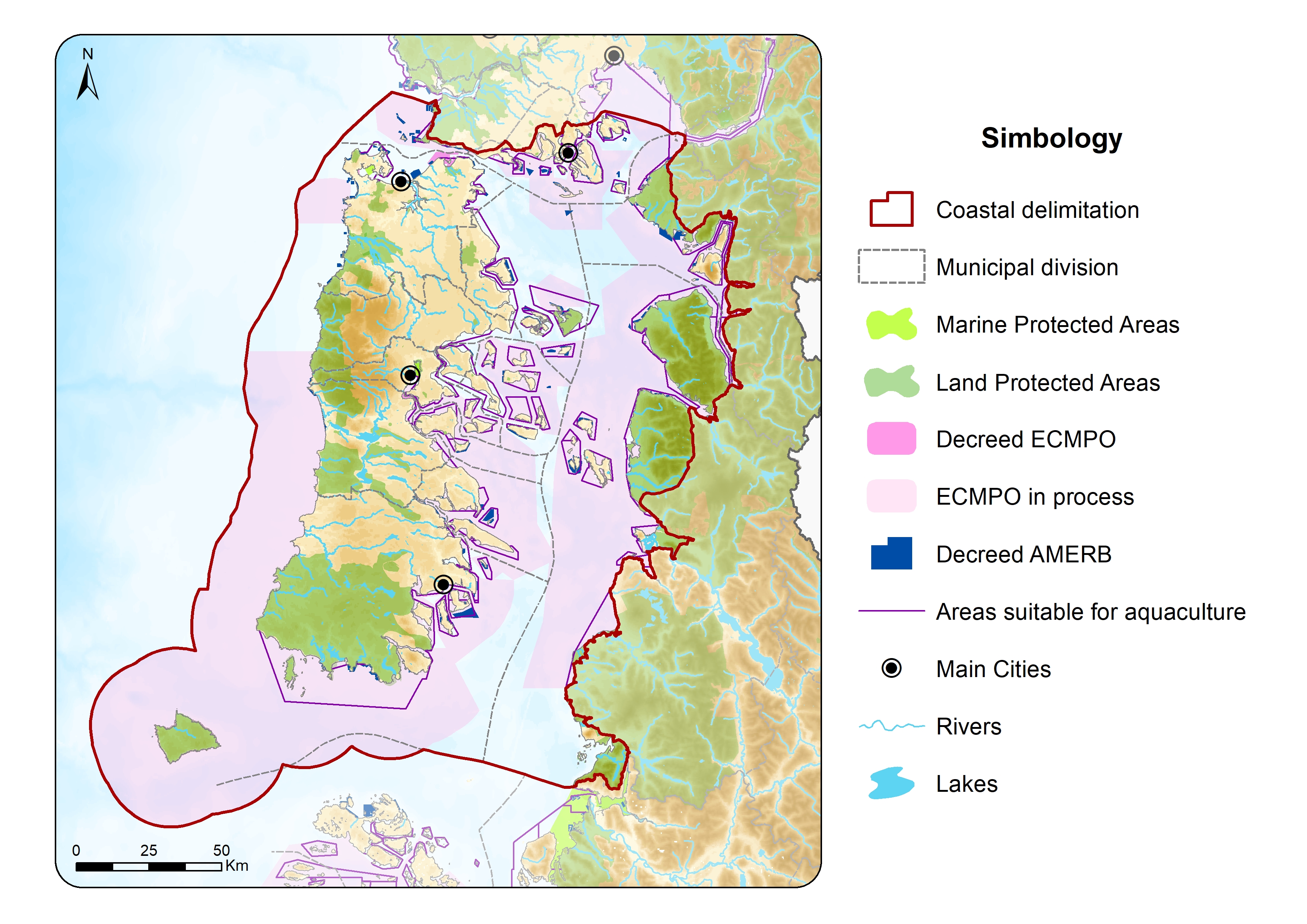 Mapa de delimitación de las zonas costeras de Chiloé
